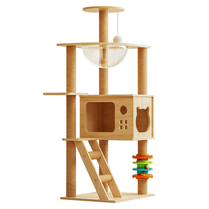 Arbre à chat moderne <span class=keywords><strong>de</strong></span> luxe en bois, maison pour animaux <span class=keywords><strong>de</strong></span> compagnie avec structure d'escalade, bac à litière, motif animal contemporain, griffoir pour chats - Product Image 6