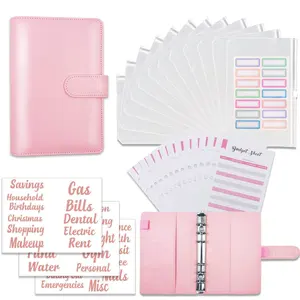 Bestseller PU-Leder rosa Geldspar-Herausforderungsbuch A6 Geldpapier Budgetpapier mit Geldumschlägen