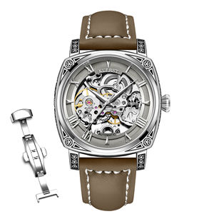 Vente en gros de montres mécaniques automatiques rétro de luxe pour hommes bracelet en cuir étanche sculpté avec cadran pointeur - Product Image 5