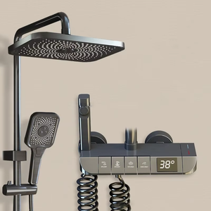 Système de <span class=keywords><strong>douche</strong></span> pluie moderne de luxe en laiton pour salle de bain, avec cartouche en céramique souple, pommeau de <span class=keywords><strong>douche</strong></span> 12 pouces, mitigeur 4 voies chaud/froid à touches piano - Product Image 2