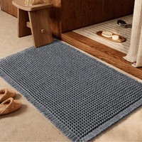 Tapis de salle de bain en polyester à motif gaufré, absorbant l'eau, antidérapant, avec bordure à franges pour entrée, cuisine, buanderie