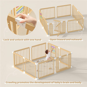 Parc pour bébé Montessori pliable, barrière de sécurité <span class=keywords><strong>en</strong></span> <span class=keywords><strong>bois</strong></span> pour bébé, barrière de sécurité portable pour enfant, porte de sécurité, clôture - Product Image 5