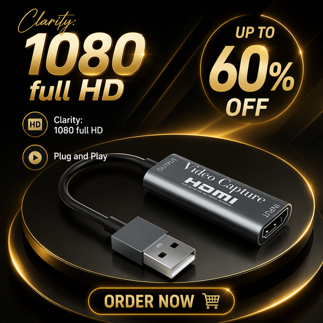 USB 3.0 HD Video Capture Card with Integrated Cable 4K 30Hz in 1080P 60Hz Out for DSLR Switch Xbox PS5 OBS Live Broadcast