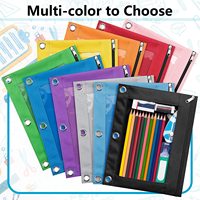 Pochette à crayons Gelory à 3 anneaux avec fenêtre en maille transparente, pochette à crayons zippée à 3 anneaux pour les étudiants, fournitures scolaires