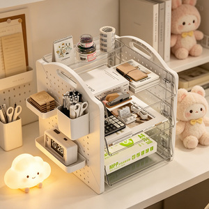 Desktop Pegboard Shelf 3 Tier Transparent Cream Color Office Organizer For Stationery And Miscellaneous Items - Product Image 4