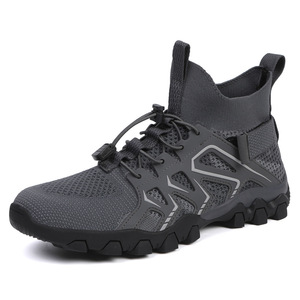 Bottes de randonnée pour hommes, respirantes, en mesh, à tige haute, chaussures de trekking d'extérieur, talon bas, design avec bande élastique - Product Image 3