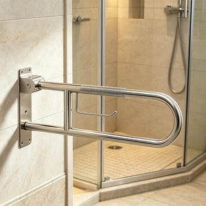 Barre d'appui pour toilettes en acier inoxydable, pliable, en forme de U, antidérapante, sans obstacle, pour personnes âgées et handicapées - Product Image 2