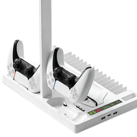 Support de refroidissement pour PS5 Slim Pro, avec chargeur double pour manettes PS5, support de rangement pour jeux et crochet pour casque, compatible avec la console PS5