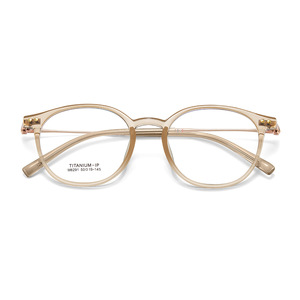 Montura de gafas de titanio ultraligeras, color marrón suave y fresco, M8291, montura completa redonda, lentes de resina ligeras unisex - Product Image 1