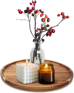 Grand plateau circulaire <span class=keywords><strong>en</strong></span> <span class=keywords><strong>bois</strong></span> d'acacia pour décorations <span class=keywords><strong>de</strong></span> table ottomanes, plateau à café, plateau à nourriture, plateau à trempettes, finition <span class=keywords><strong>bois</strong></span>. - Product Image 1