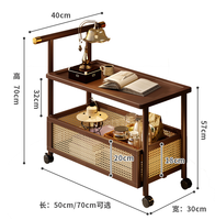 Chariot de service mobile carré à double niveau en bois de bambou, style luxe léger et tendance, table de chevet, meuble d'angle, chariot utilitaire pour salon