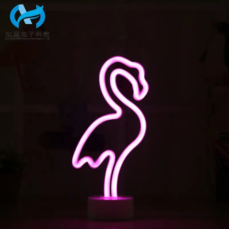 Lampu Meja Led, Lampu Neon LED Bentuk Flamingo dengan Dasar Pemegang USB & Bertenaga Baterai Lampu Meja Kustom Lampu Led Neon Pencahayaan