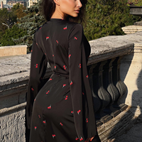 Robes longues à col en V et ceinture pour femmes, vente en gros, précommande, élégantes, manches longues, robe maxi pour femmes