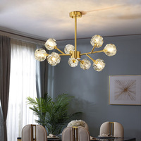 Lustre de branche nordique en cristal de luxe à LED Lampe principale minimaliste en fer pour le salon, la chambre à coucher, le hall Installation au plafond-Vente en gros