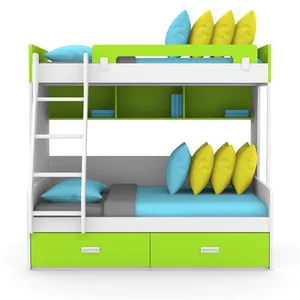 简约设计儿童卧室高低床双抽屉悬梯双层床