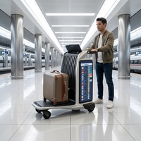 Chariot à bagages d'aéroport intelligent avec navigation IA, écran LCD, indice de protection IP54, compatible NFC et IoT, pour publicité graphique et animée en texte en intérieur