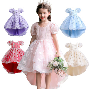 Robes de demoiselle d'honneur brodées pour enfants, col rond, ligne A, robe de princesse en Tulle pour les âges de 3 à 12 ans, couleur rose, violet, champagne - Product Image 5