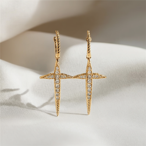Orecchini a croce dorati da donna, pendenti a cerchio religiosi con strass e cristalli incastonati, gioielli in lega - Product Image 2