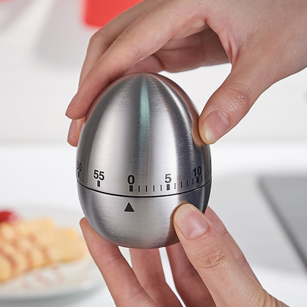 60min Kitchen Mechanical Egg-shaped Timer Stainless Steel Baking Time Reminder for Kitchen Timer