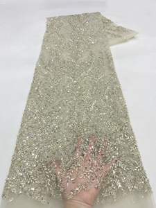 Tela de Encaje con Cuentas para Vestido de Novia Estilo Nuevo NI.AI, Tela de Red, Tela de Encaje con Lentejuelas, Tela Bordada con Perlas - Product Image 4