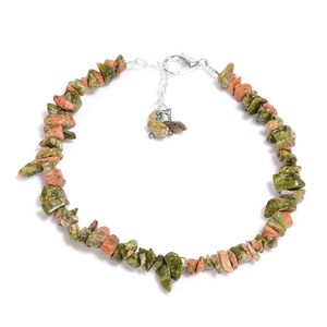 Pulsera de chips de unakita natural de 8 pulgadas, joyería de piedras preciosas en bruto para mujer, uso diario, cadena de ancla multicolor, ajustable - Product Image 1