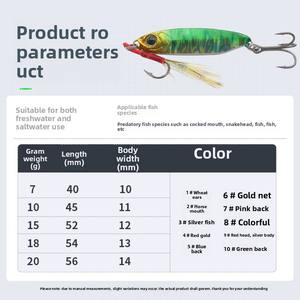 <span class=keywords><strong>Leurre</strong></span> de pêche jigging 3D réaliste avec hameçons triples et yeux de poisson, 10g, 15g, 18g, 20g, 10 couleurs, pour la pêche en <span class=keywords><strong>eau</strong></span> <span class=keywords><strong>douce</strong></span> au bar et au culter en lac, en métal - Product Image 6