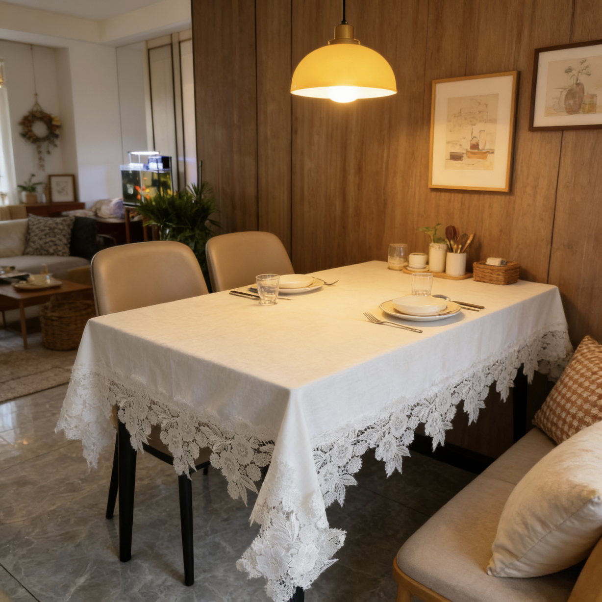 Floral Pattern Embroidered Tablecloth Minimalist Style Dining Tablecloth Restaurant Table Cloth Home Cover Tablecloth