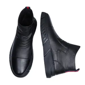 Botas de invierno negras para hombre con piel auténtica. zapatos de hombre  con estilo
