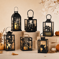 Portavelas de Metal Negro con Diseño de Calabaza, Murciélago y Telaraña, Cortado con Láser, para Decoración de Halloween en el Hogar y Fiestas, Venta al por Mayor