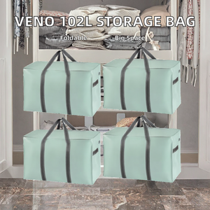 Ensemble de sacs de rangement pliables en polypropylène <span class=keywords><strong>VENO</strong></span> de 102 litres avec poignées robustes et fermeture éclair (vert clair, lot de 4) - Product Image 2