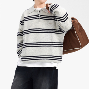 Nouveau style 2026 – Pull thermique rayé à col polo pour garçons, en tricot épais, demi-cardigan pour enfants, collection automne-hiver - Product Image 3