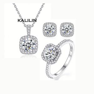 Ensemble de bijoux classiques en moissanite plaqué rhodium avec boucles d'oreilles à griffes en argent sterling 925, vente en gros - Product Image 1