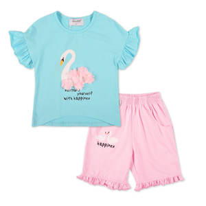 Conjunto <span class=keywords><strong>de</strong></span> <span class=keywords><strong>Ropa</strong></span> <span class=keywords><strong>de</strong></span> Verano para Bebés y Niñas, Diseño <span class=keywords><strong>de</strong></span> <span class=keywords><strong>Cisne</strong></span> <span class=keywords><strong>de</strong></span> Dibujos Animados, Algodón, Venta al Por Mayor - Product Image 4