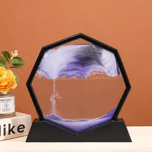 New Design Octagonal moving sand art Picture Glass 3D Hourglass Deep Sea Sandscape In Motion Display Flowing Sand Frame