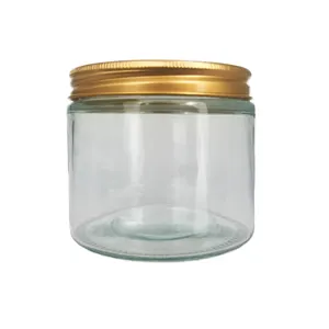 直边热卖罐子糖磨砂膏散装玻璃罐，用于带金色银盖400毫升的蛋糕