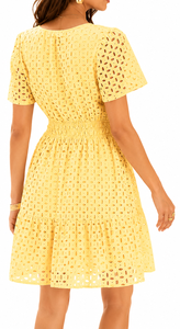 <span class=keywords><strong>Vestido</strong></span> para <span class=keywords><strong>Mujer</strong></span> con Cintura Elástica, Diseño Calado y Bordado, Estilo Casual, para Playa, Fiesta de Graduación y Cóctel - Product Image 4