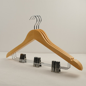 Solid Wood Clothes Hanger With Metal <b>Clips</b> For Pants And Ties <b>Hook</b> Type Clothing Organizer Rectangle Shape Home Use - Product Image 1