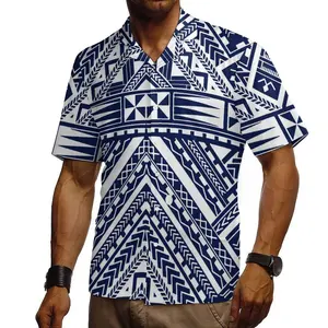 Kemeja Biru Musim Panas untuk Pria Kemeja Pakaian Pria Motif Tribal Polinesia POD Samoan Kemeja Gaya Hawaii untuk Pria Kasual