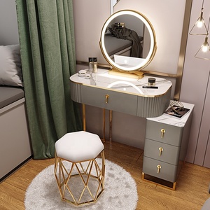 Tocador de maquillaje de tocador de lujo de cristal moderno multifunción blanco para niñas con espejo LED para dormitorio - Product Image 5