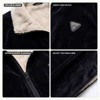 Blouson aviateur en velours doublé de sherpa pour homme, noir, en faux daim, style streetwear décontracté