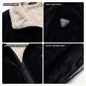 เสื้อแจ็คเก็ตบอมเบอร์บุขนเชอร์ปาสำหรับผู้ชาย สีดำ ผ้ากำมะหยี่เทียม สไตล์ลำลอง สตรีทแวร์ เสื้อนอก - Product Image 4