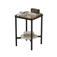 Table carrée en verre trempé de style moderne et simple, petite table d'appoint en fer pour appartement, salon, chevet ou canapé