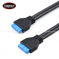 Cable de Extensión de Conector de Placa Base de PVC Negro IDC de 20 Pines en Ángulo Recto de 90°, 300 mm, 5,6 mm, con Conectores USB 3.0 para Ordenador
