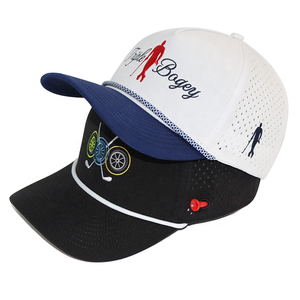 قبعة رياضية مخصصة HS51 من 5 قطع مصنوعة من البوليستر مقاومة للماء بتصميم ليزر مثقب مع حامل للكرة - Product Image 6