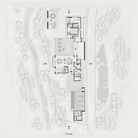 Diseño de Plano de Planta de Villa en Bosque Natural Moderno, Renderizado 3D, Soporte Profundo
