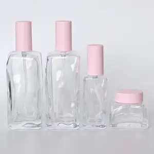 Bocaux à sérum en verre avec couvercle rose mat, de 30ml, 120ml et 150ml, forme spéciale, carrés, pompe de 50 grammes, crème de soin de la peau