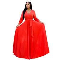 Nouvelle Robe Longue en Mousseline de Soie pour Femme, Col en V Profond, Manches Longues, Taille Naturelle, Couleur Unie, Décontractée, Grande Taille, Longueur Ras du Sol