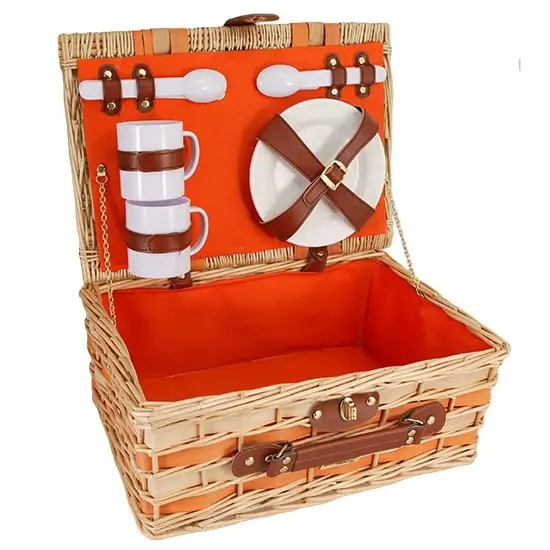 Wholesale Hot Sale Woven Lid Hand Plastic Rattan Picnic Basket With Gift Food Handmade