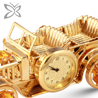 Crystocraft Steel Gold Plated Antique Vintage TV/Movie Character Car Model Brilliant Cut Crystals Miniature Desktop Clock