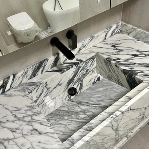 Lavabo <span class=keywords><strong>de</strong></span> Mármol Blanco Arabescato <span class=keywords><strong>de</strong></span> Lujo Personalizado, Lavabo <span class=keywords><strong>de</strong></span> Piedra Natural Sólida para Diseñadores <span class=keywords><strong>de</strong></span> Interiores <span class=keywords><strong>de</strong></span> Hoteles y <span class=keywords><strong>Villas</strong></span> - Product Image 3